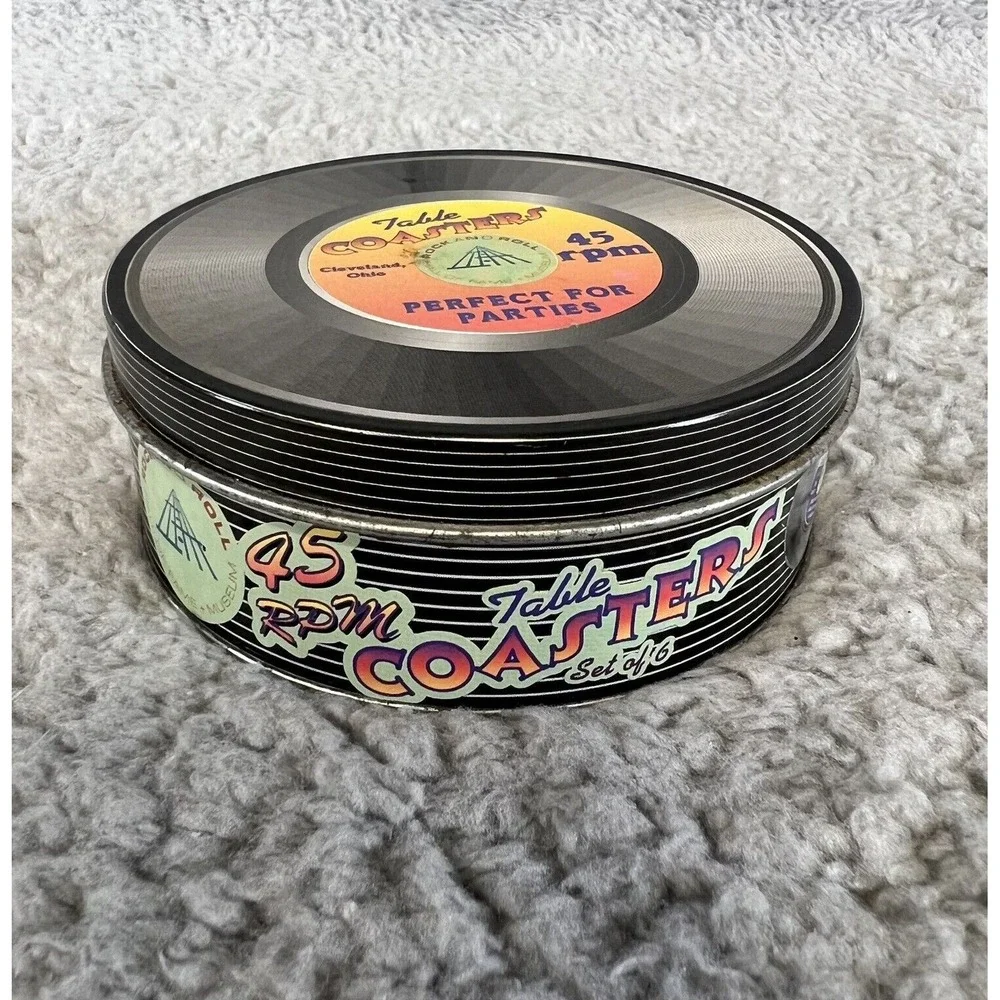 Vintage 1995 Rock n Roll Hall of Fame Vinyl Record Coasters Cork Bottom Novelty
